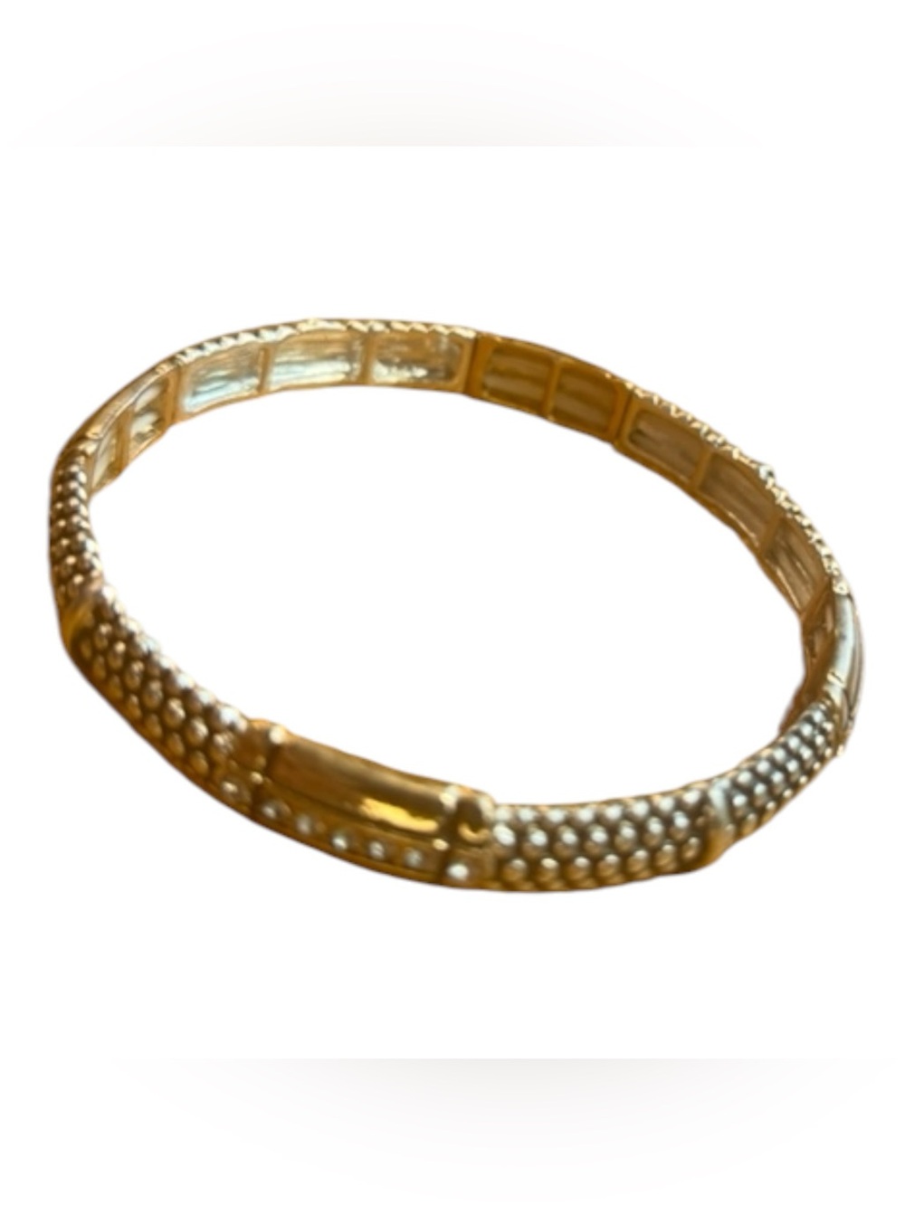 Two-Tone Silver & Gold Stretch Bangle Bracelet with Rhinestone Accents - Picture 3 of 8